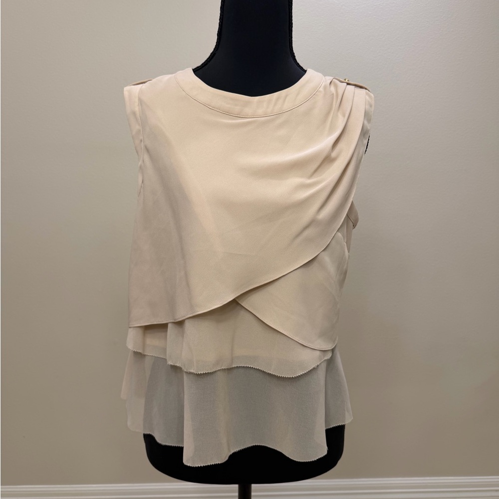 bebe Cream Sleeveless Epuallete Layered Women's Blouse